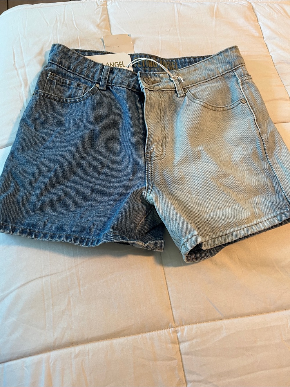 Two-Tone Blue Denim Jean Shorts by Angel